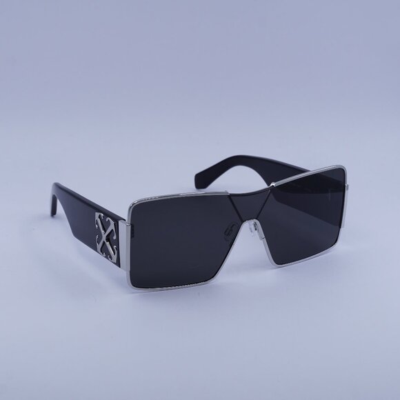 Off-White ASPEN 7207 Sunglasses Silver/Black Shield Frame Grey Lenses